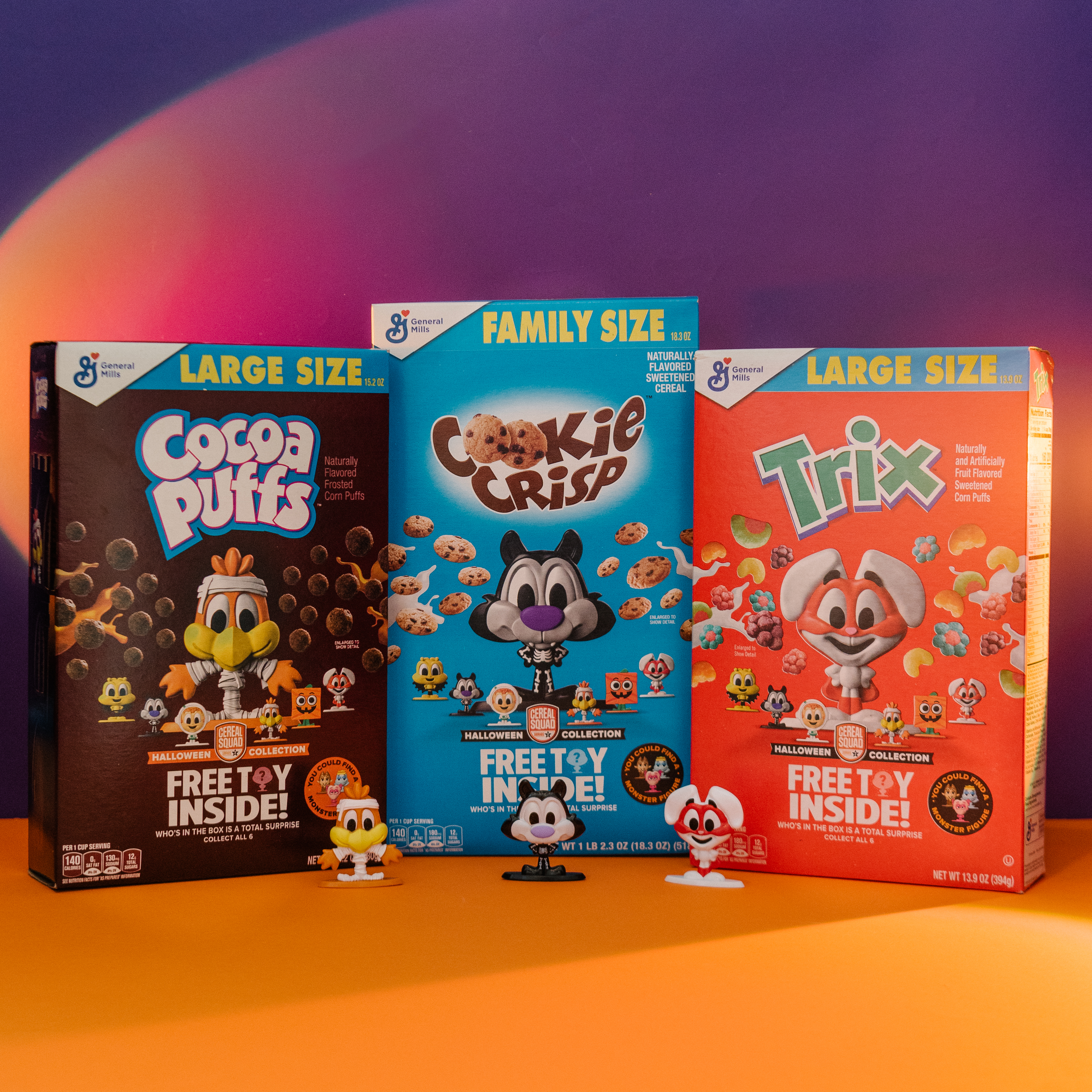 Cocoa Puffs, Cookie Crisp and Trix cereal squad